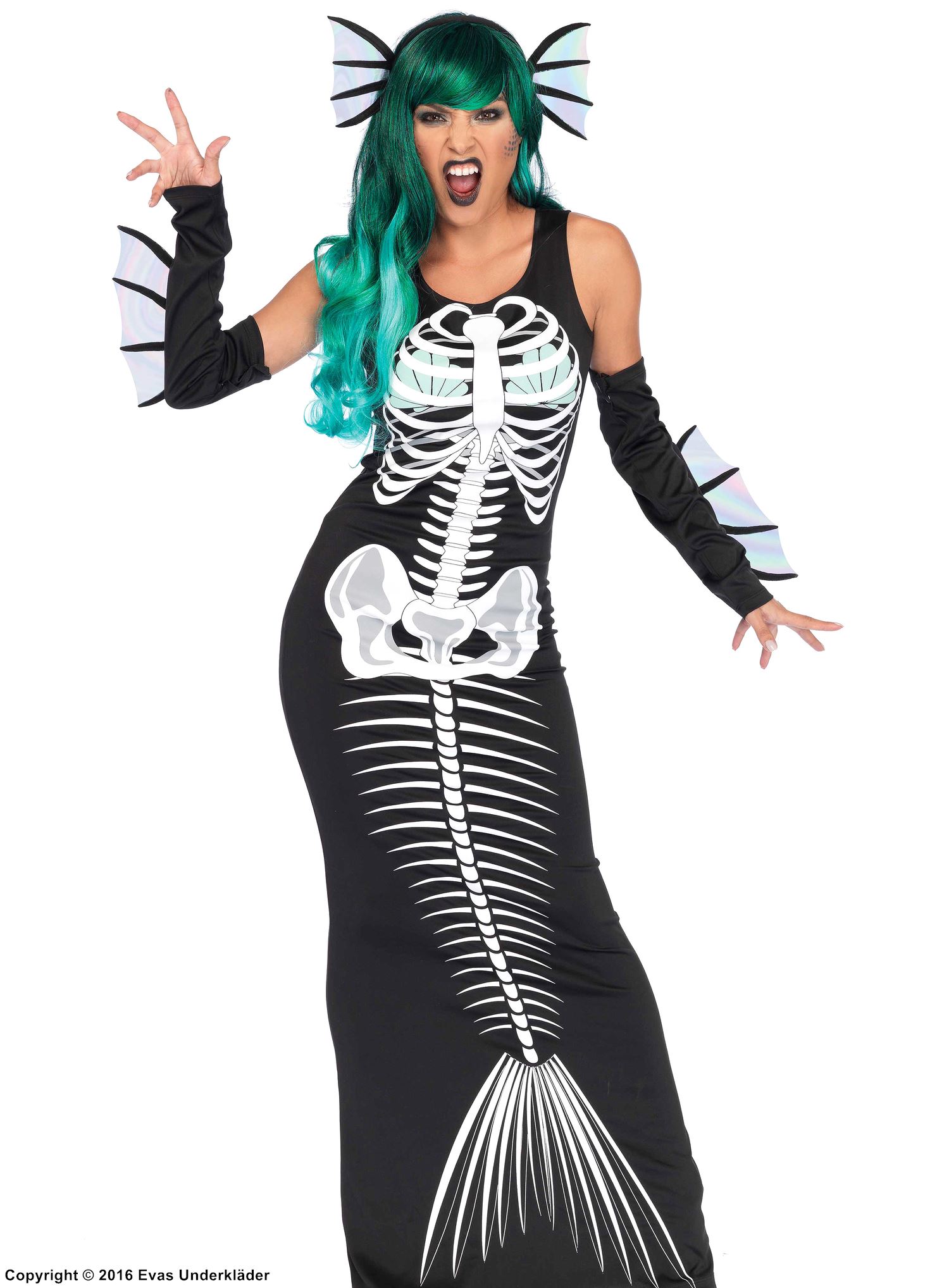 Mermaid skeleton, costume dress, fin